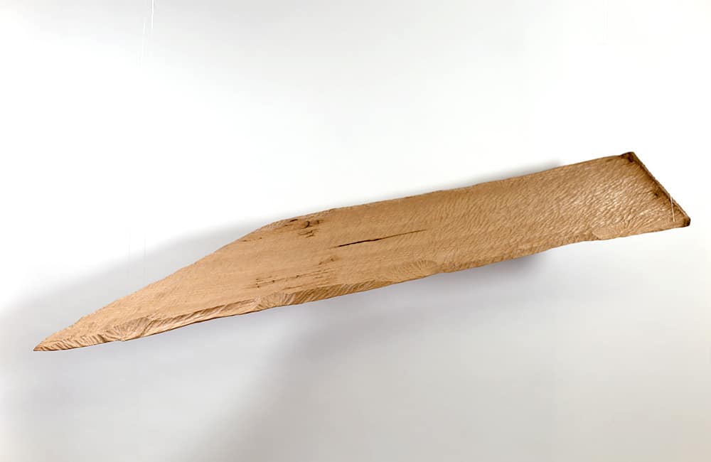 FLIEG HANNA FLIEG, Ansicht 1 – Holz, 3x23x111cm, 2019