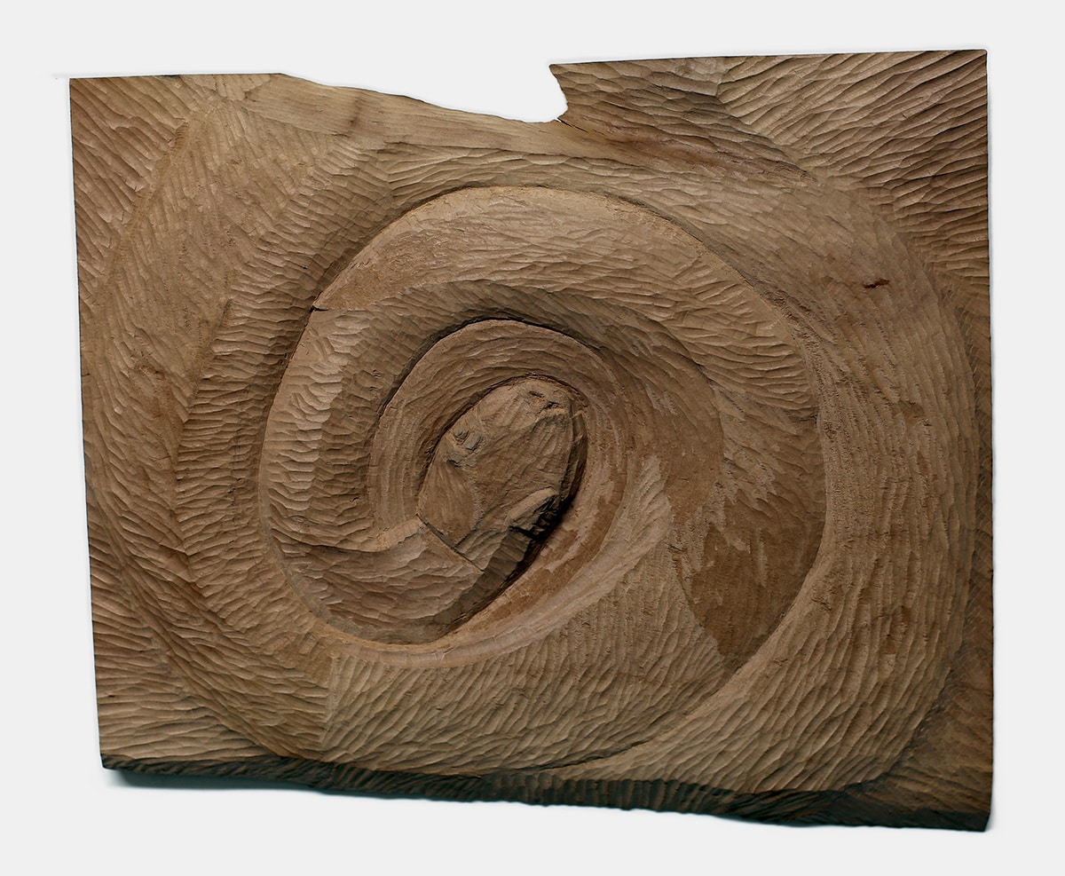 SCHLANGE 2 – Apfelholz, 33x29x2.5cm, 2023